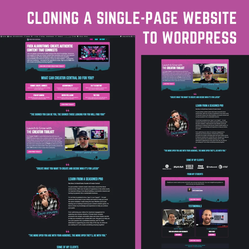 Cloning a Single-Page Website to WordPress
